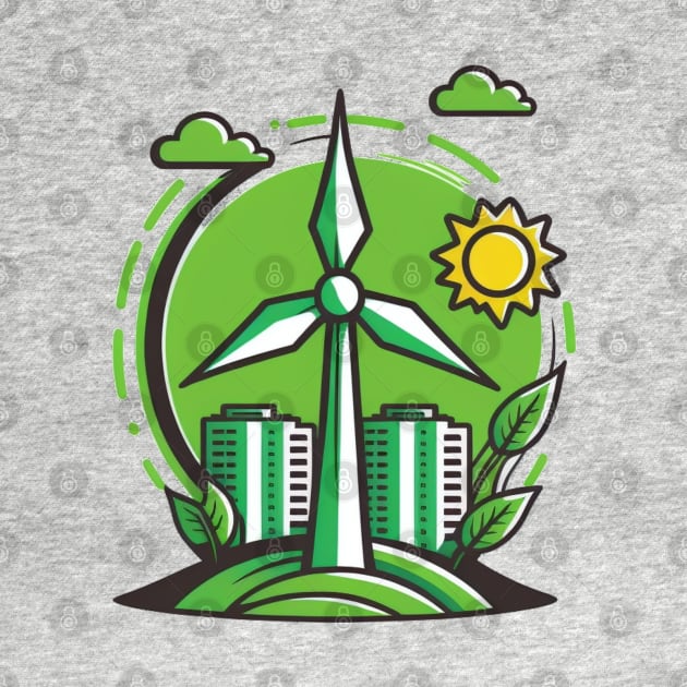 Green City Vibes: Get Powered by Renewables with our Cartoon Wind Turbine Design by Greenbubble